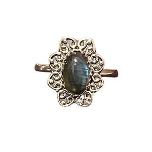 Artisan Sterling Silver Genuine Labradorite Gemstone Ring Size 8.25